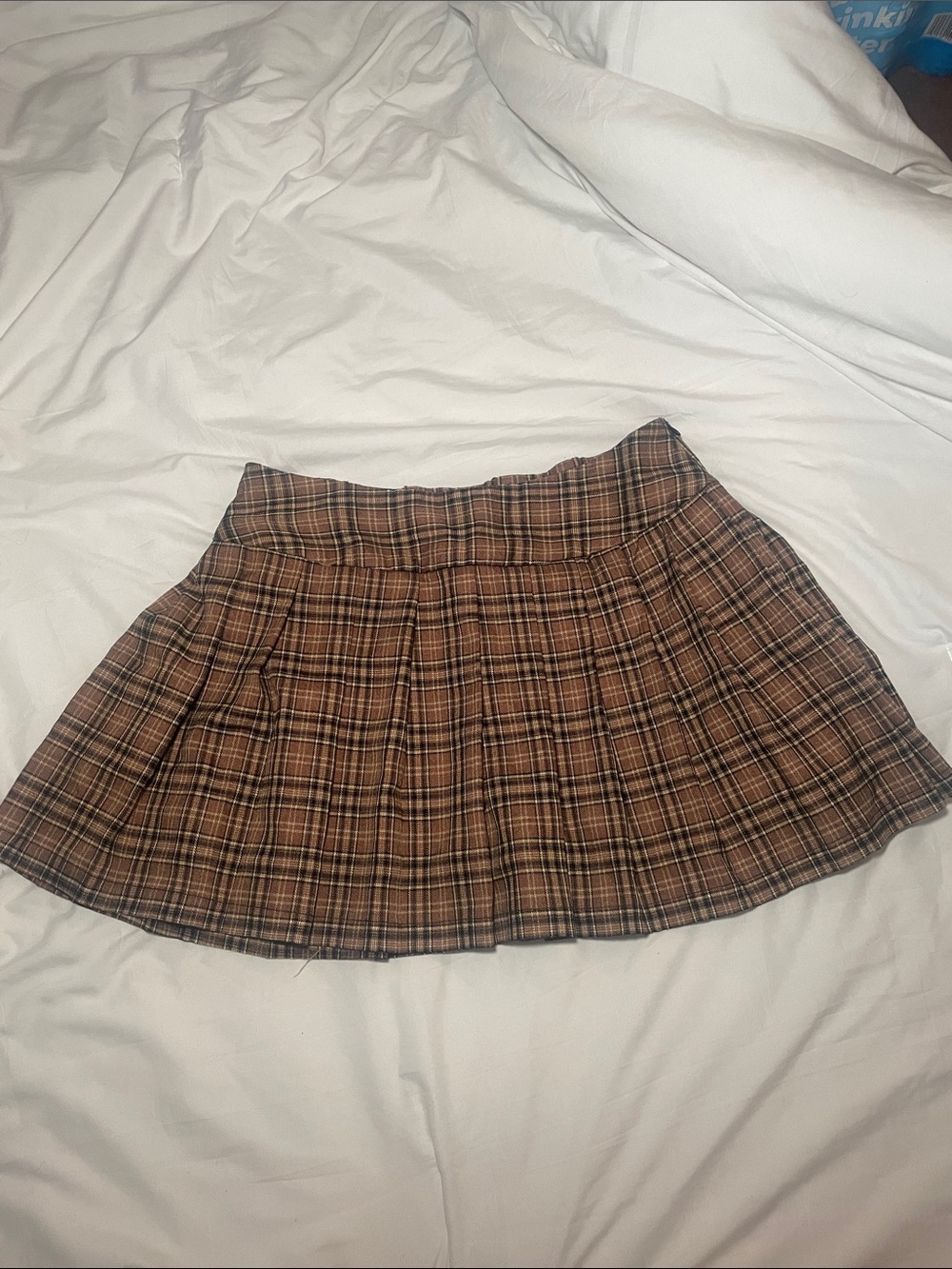 Haute Monde Brown Plaid Pleated Mini Skirt